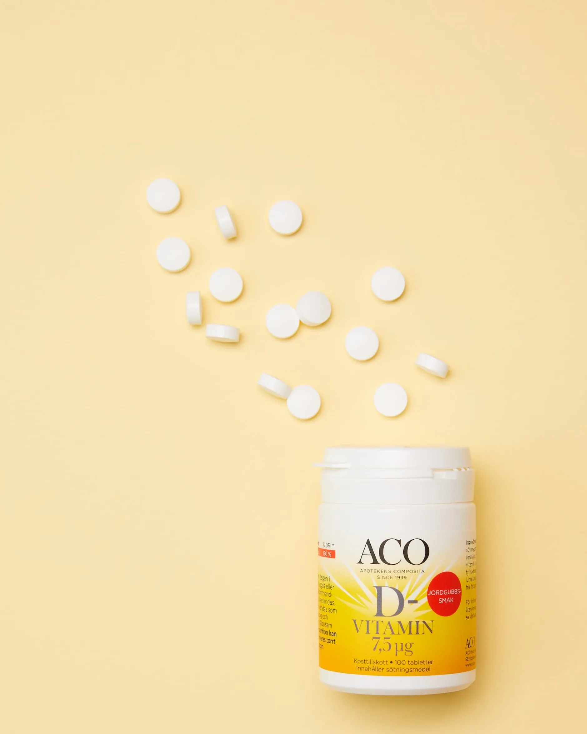 ACO D-vitamin 7,5 µg Jordgubbssmak 100 tabletter