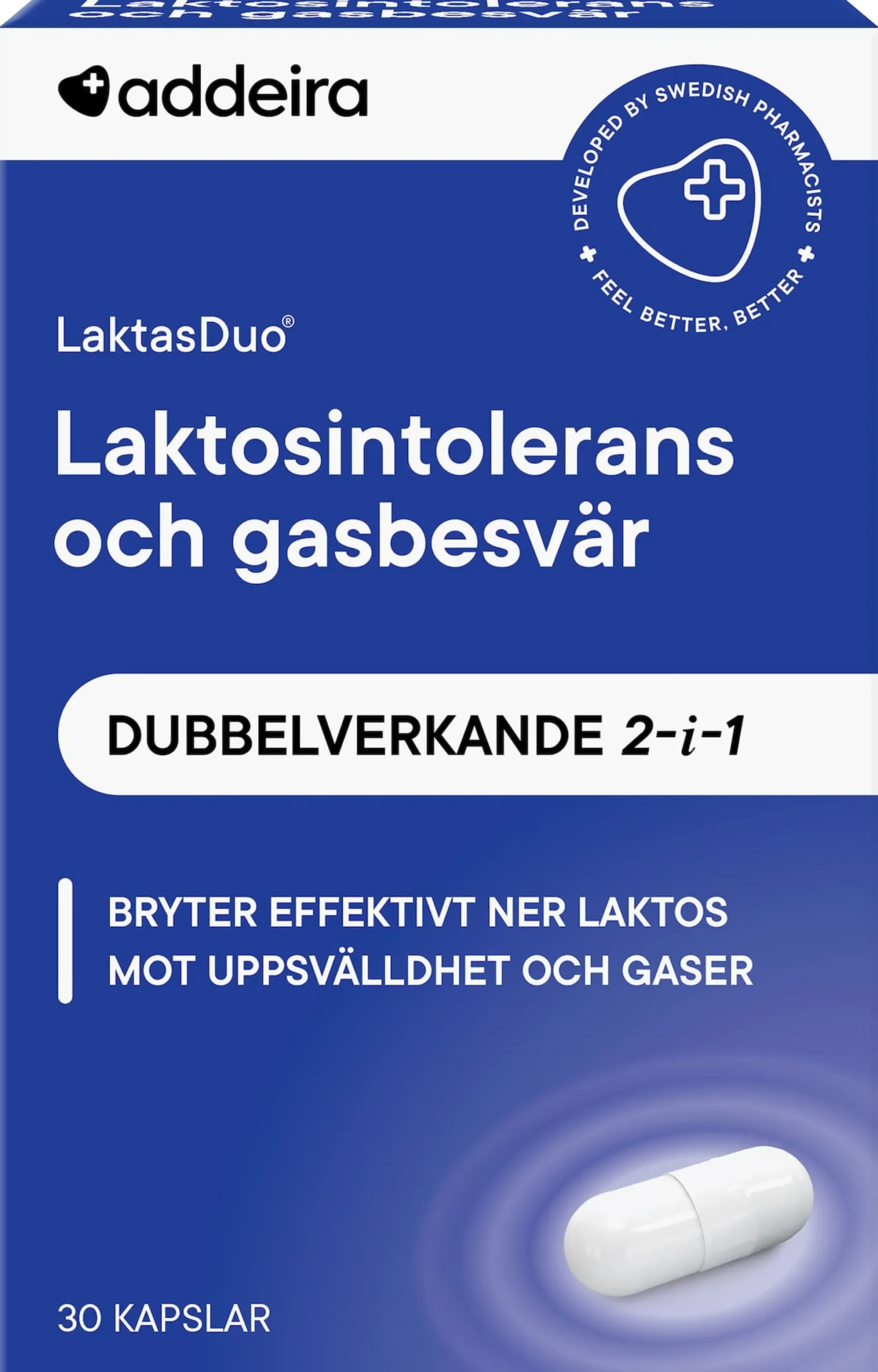 addeira LaktasDuo 2 i 1 Laktasenzym + Dimetikon 30 kapslar