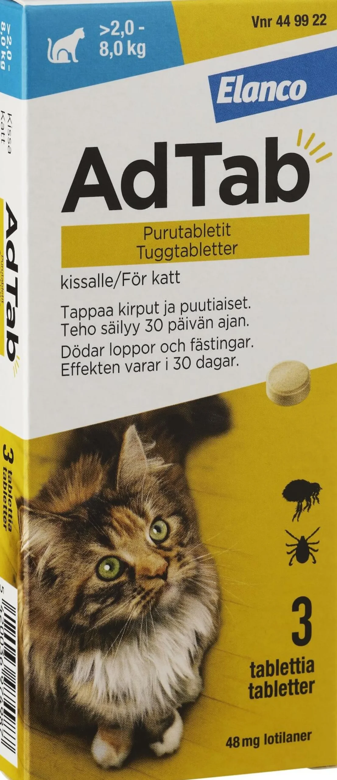 AdTab Fästingmedel Katt 48mg 3 tuggtabletter