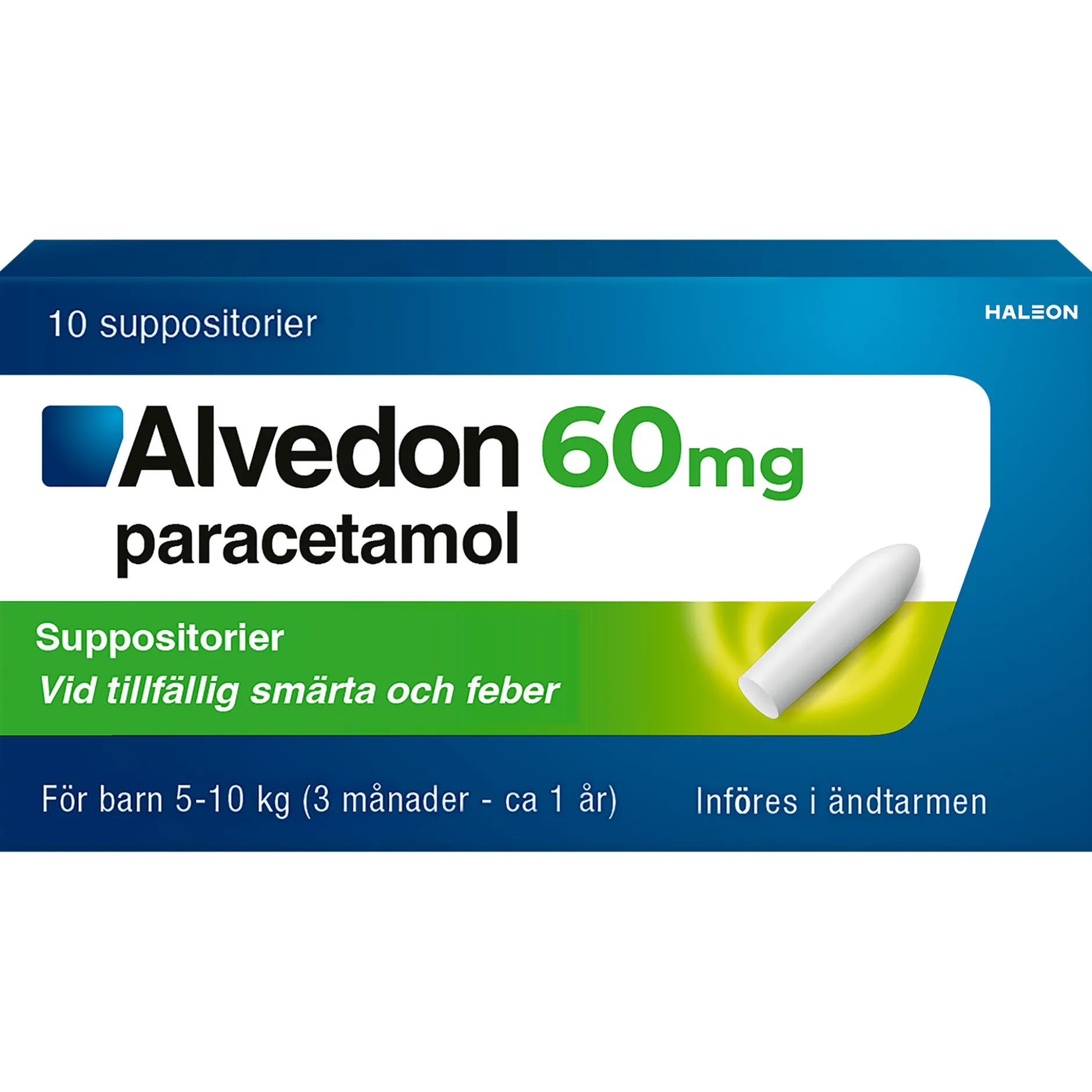 Alvedon Suppositorium 60mg paracetamol (för barn 5-10 kg) 10 st