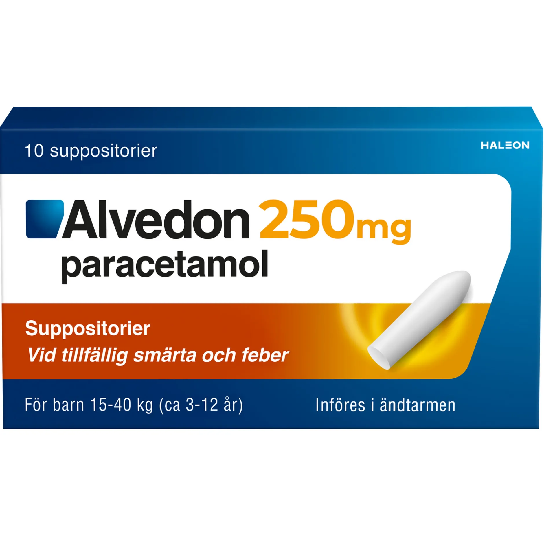 Alvedon Suppositorium 250mg paracetamol (för barn 15-40kg) 10 st