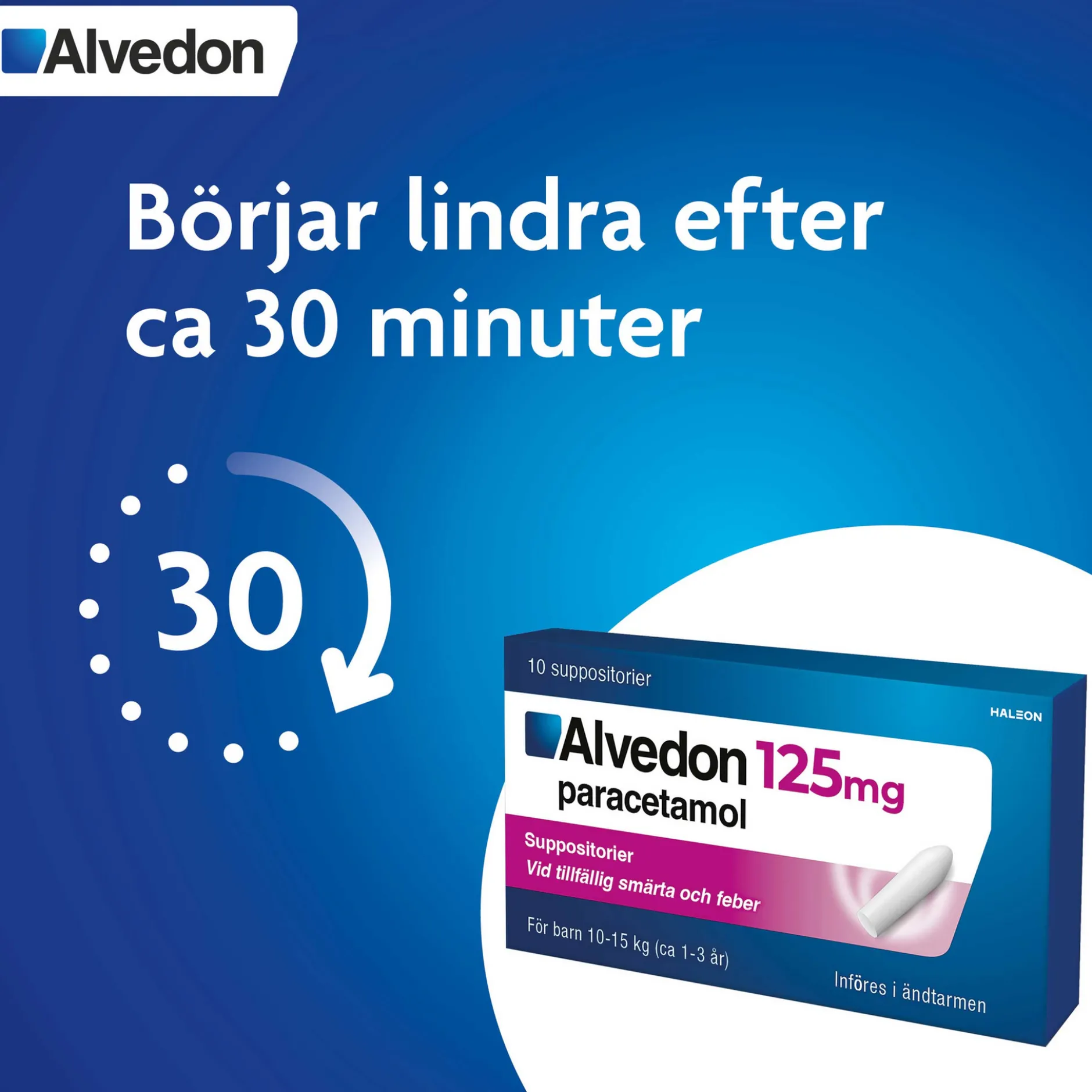 Alvedon Suppositorium 125mg paracetamol (för barn 10-15 kg) 10 st