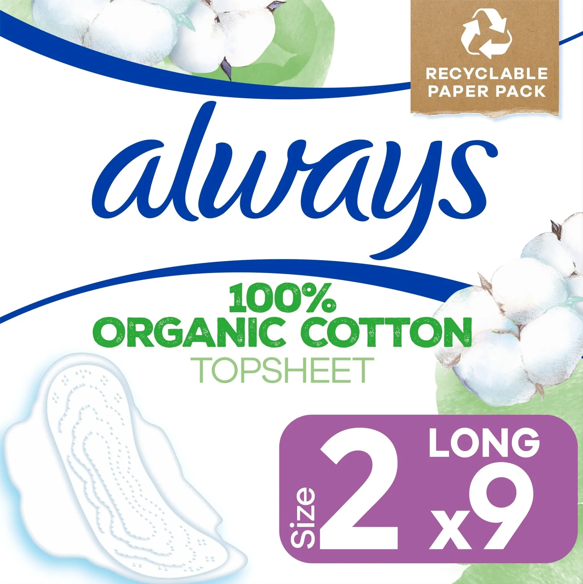 Always Cotton Protection Ultra Lång Bindor med vingar 9 st
