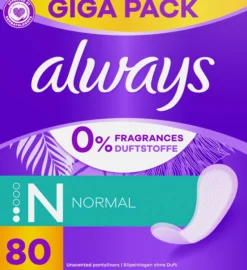 Always Daily Fresh Normal Trosskydd, 0% Parfymer och Färgämnen, 80 st