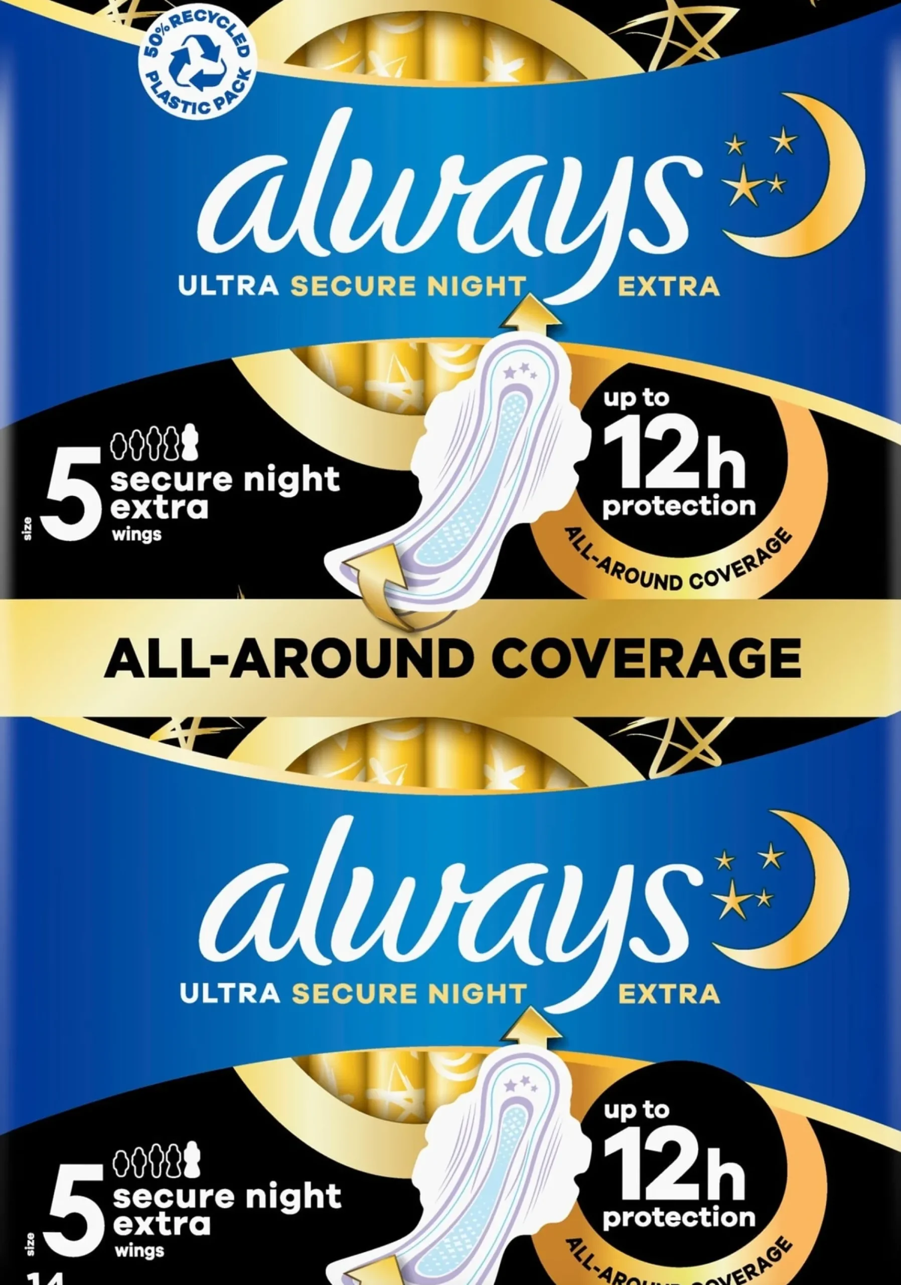 Always Ultra Secure Night Extra (Storlek 5) Bindor med vingar 14 st