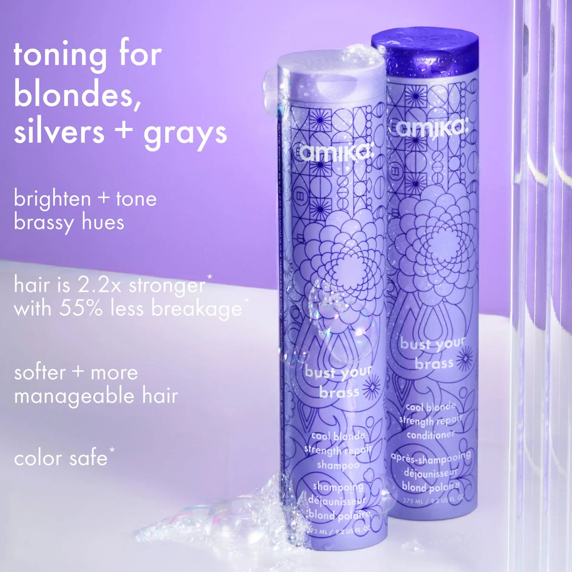 amika Bust Your Brass Cool Blonde Repair Shampoo 275 ml