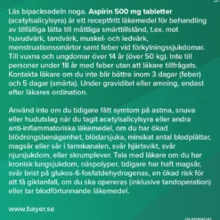Aspirin 500 mg Acetylsalicylsyra 50 tabletter