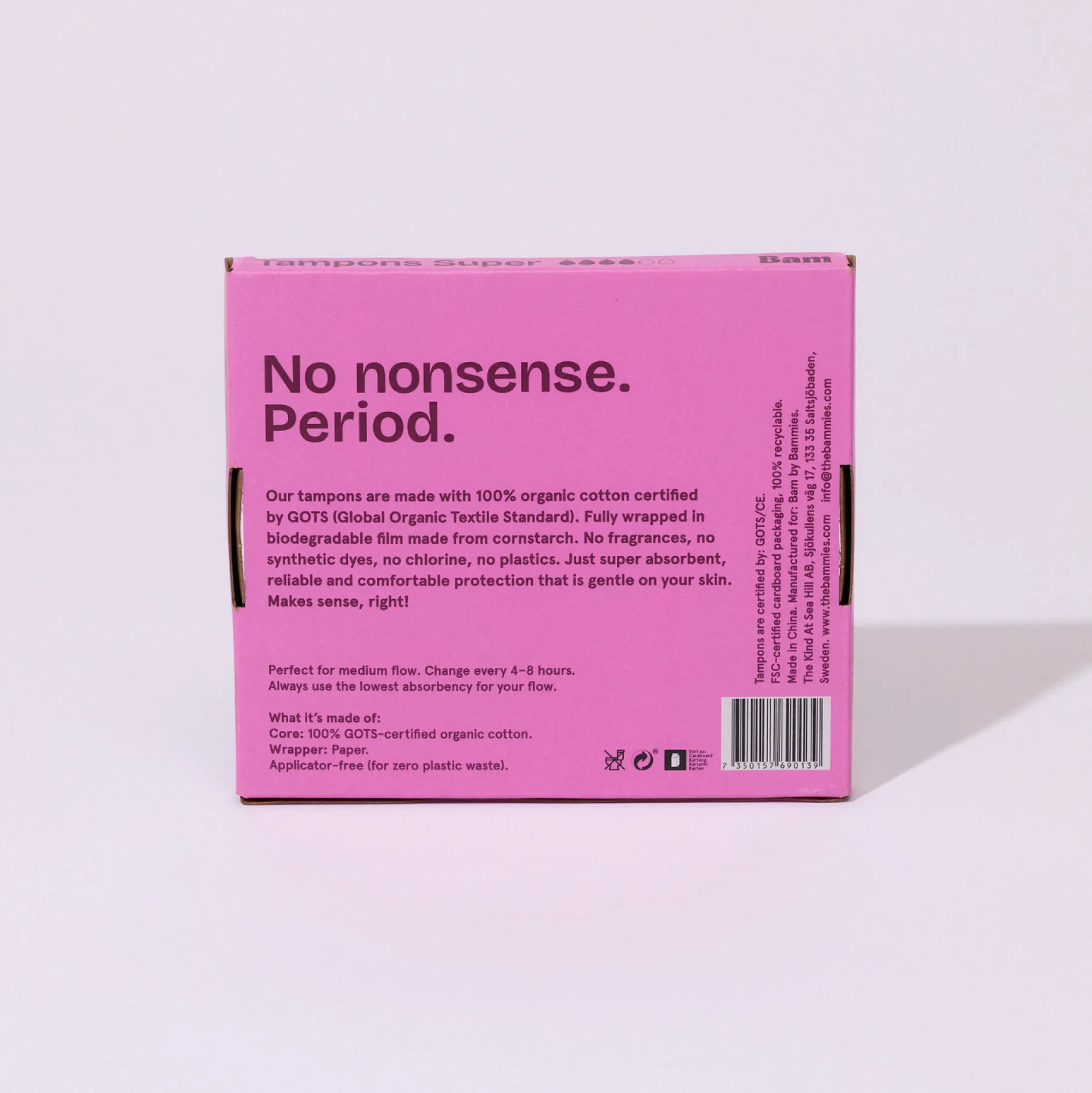 BAM Organic Cotton Tampons Super 16-pack
