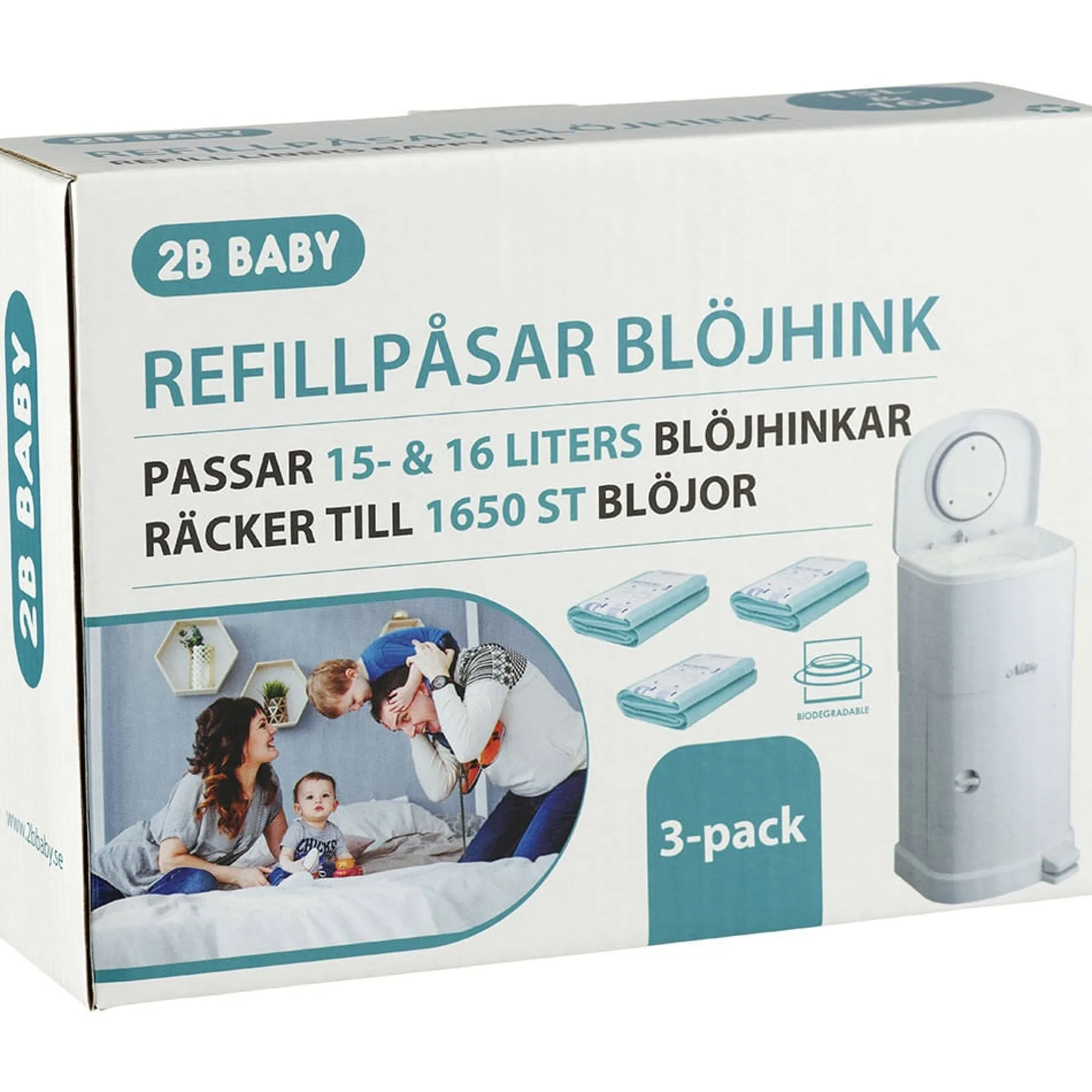 2B Baby Refillpåsar För Blöjhink 15 och 16 liter 3-pack