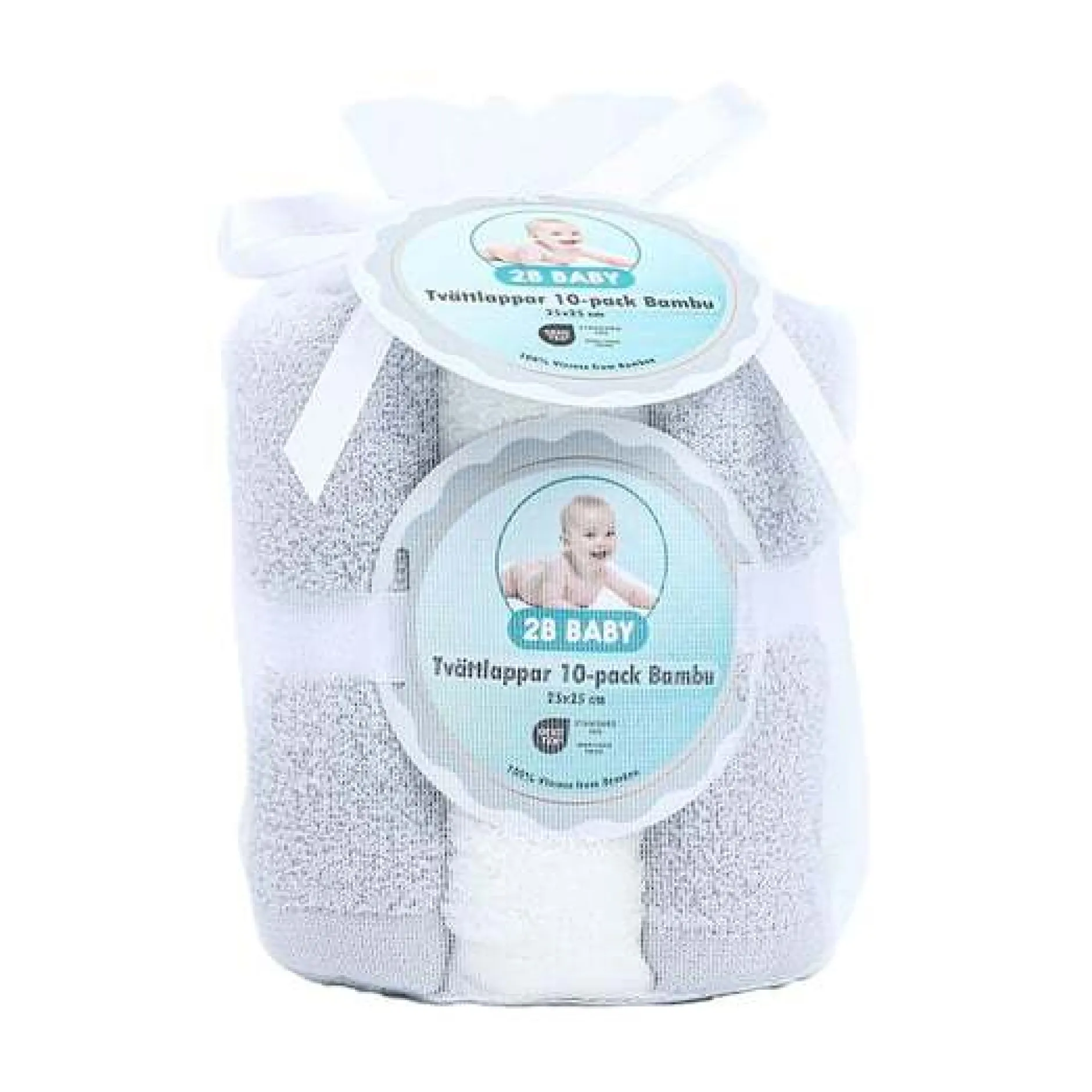 2B Baby Tvättlappar Bambu 10-pack Vit/Grå