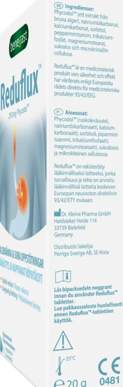 Benegast Reduflux Peppermint Mot Sura Uppstötningar 20 tuggtabletter