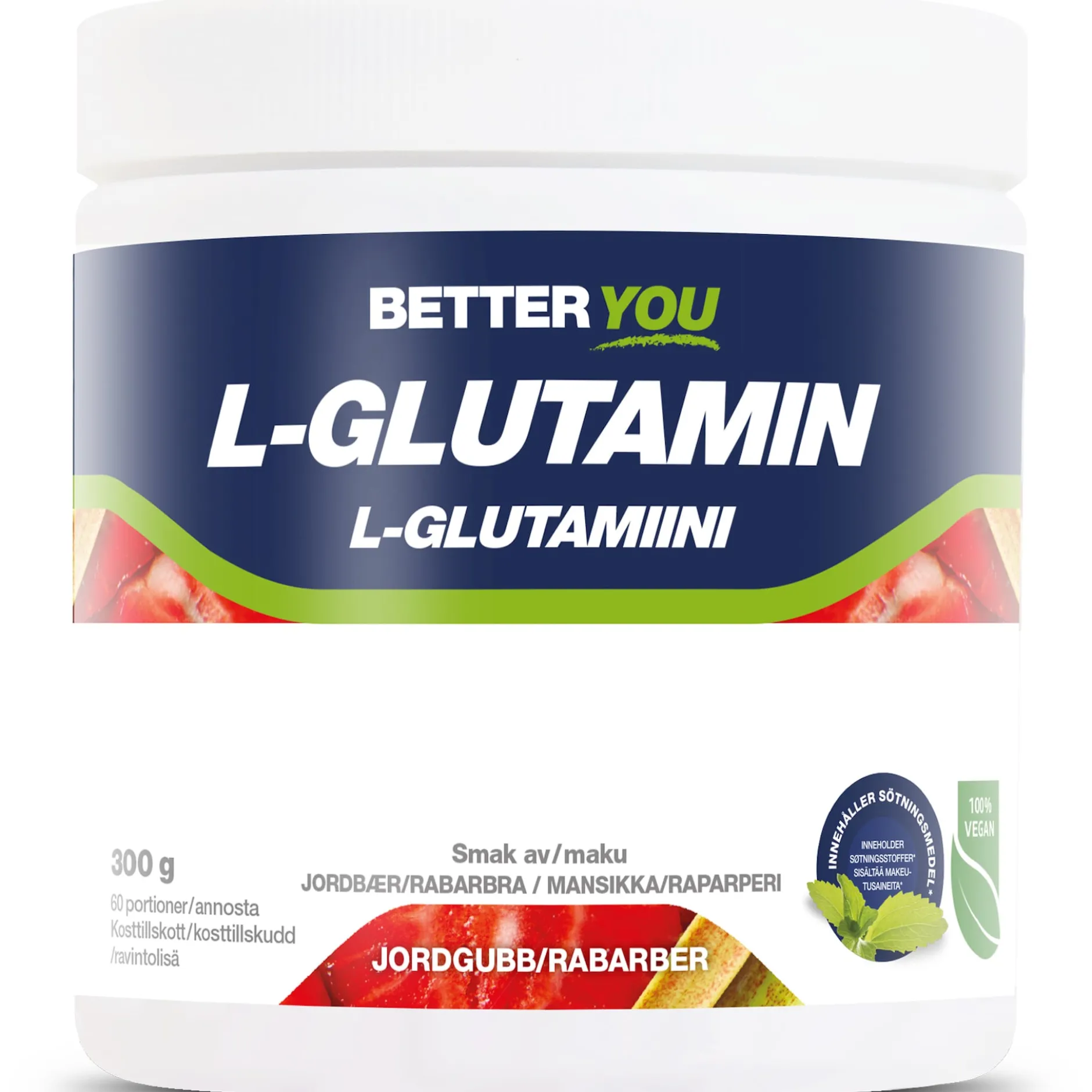 Better You Naturligt L-Glutamin 300 g - Jordgubb/Rabarber