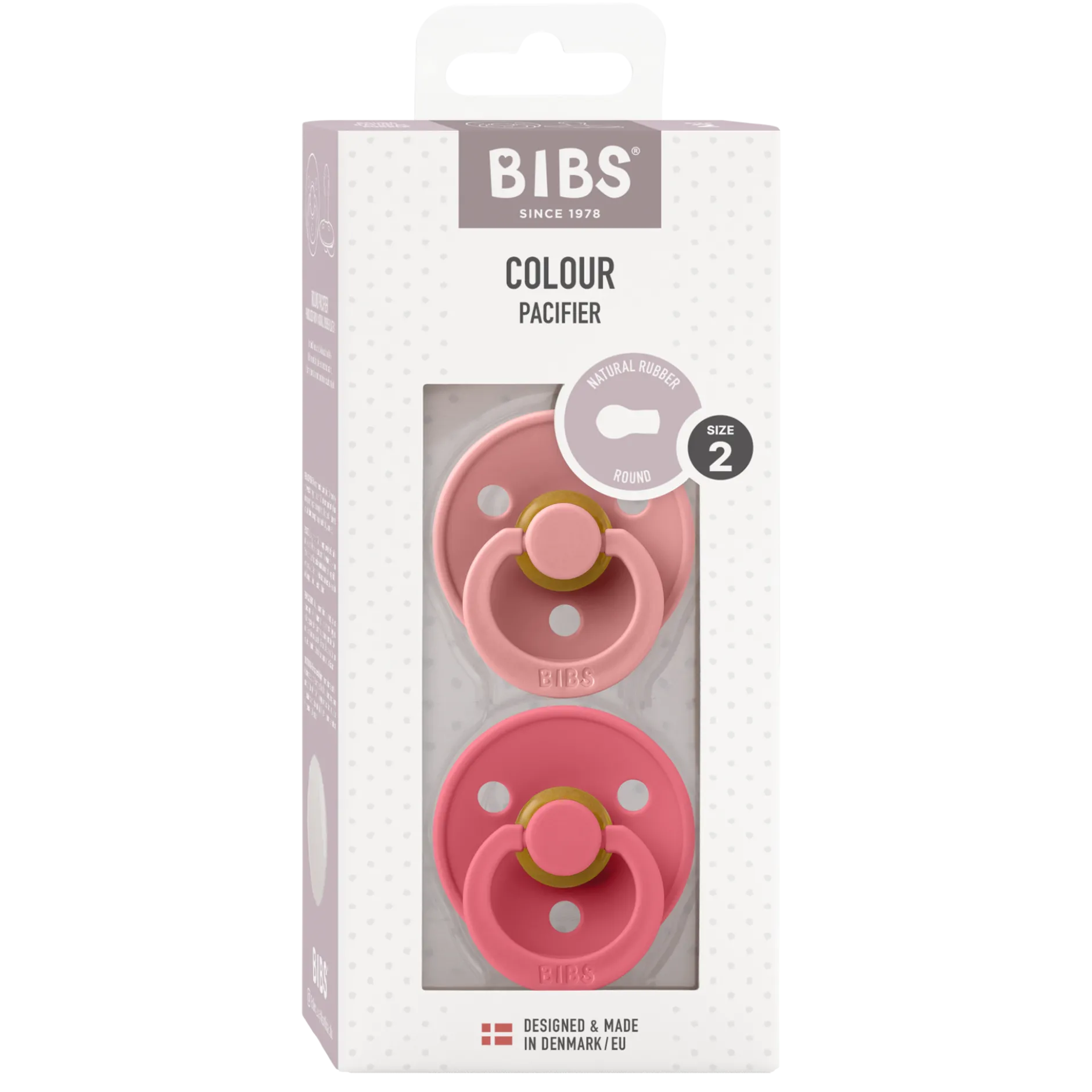 BIBS Colour Latex Size 2 Round Dusty Pink/Coral 2 st