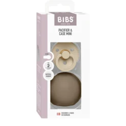 BIBS Colour Pacifier Round Latex Size 2 Vanilla & Pacifier Case Mini Dark Oak