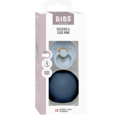 BIBS Colour Pacifier Round Latex Size 1 Baby Blue & BIBS Pacifier Case Mini Steel Blue