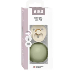 BIBS Colour Pacifier Round Latex Size 2 Ivory & BIBS Pacifier Case Mini Sage