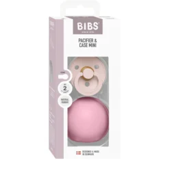 BIBS Colour Pacifier Round Latex Size 2 Petal & BIBS Pacifier Case Mini Baby Pink