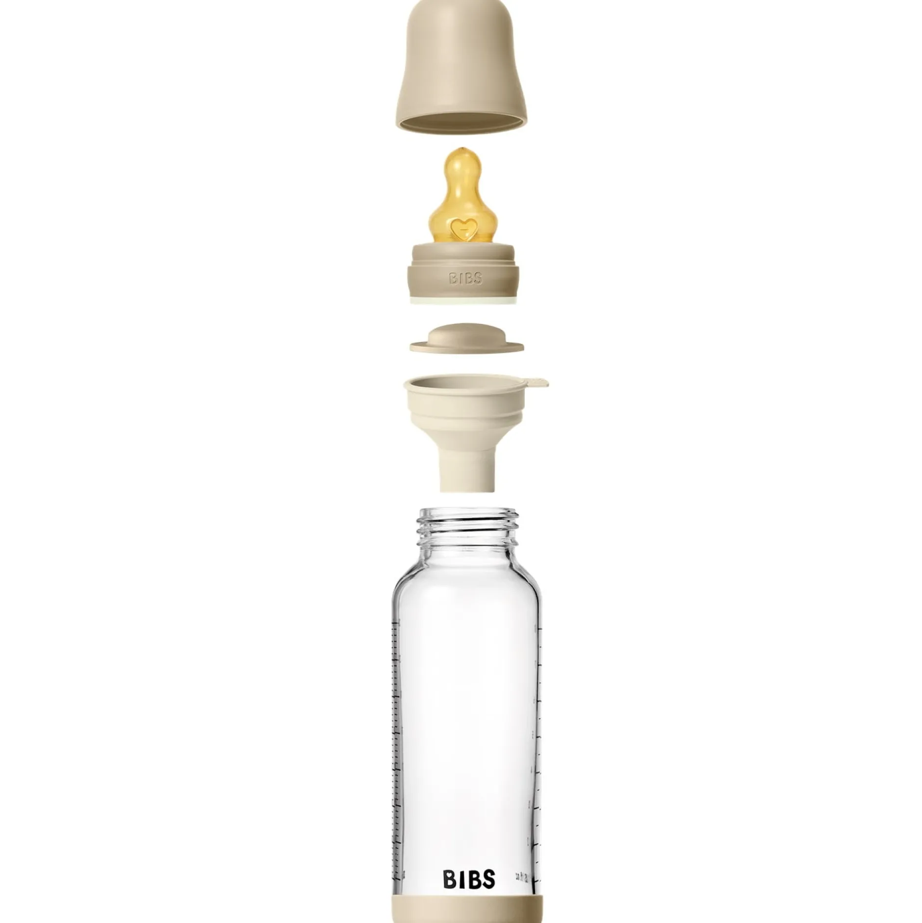 BIBS Glass Baby Bottle Round Latex 1 pack 240 ml Medium Flow Vanilla GLOW