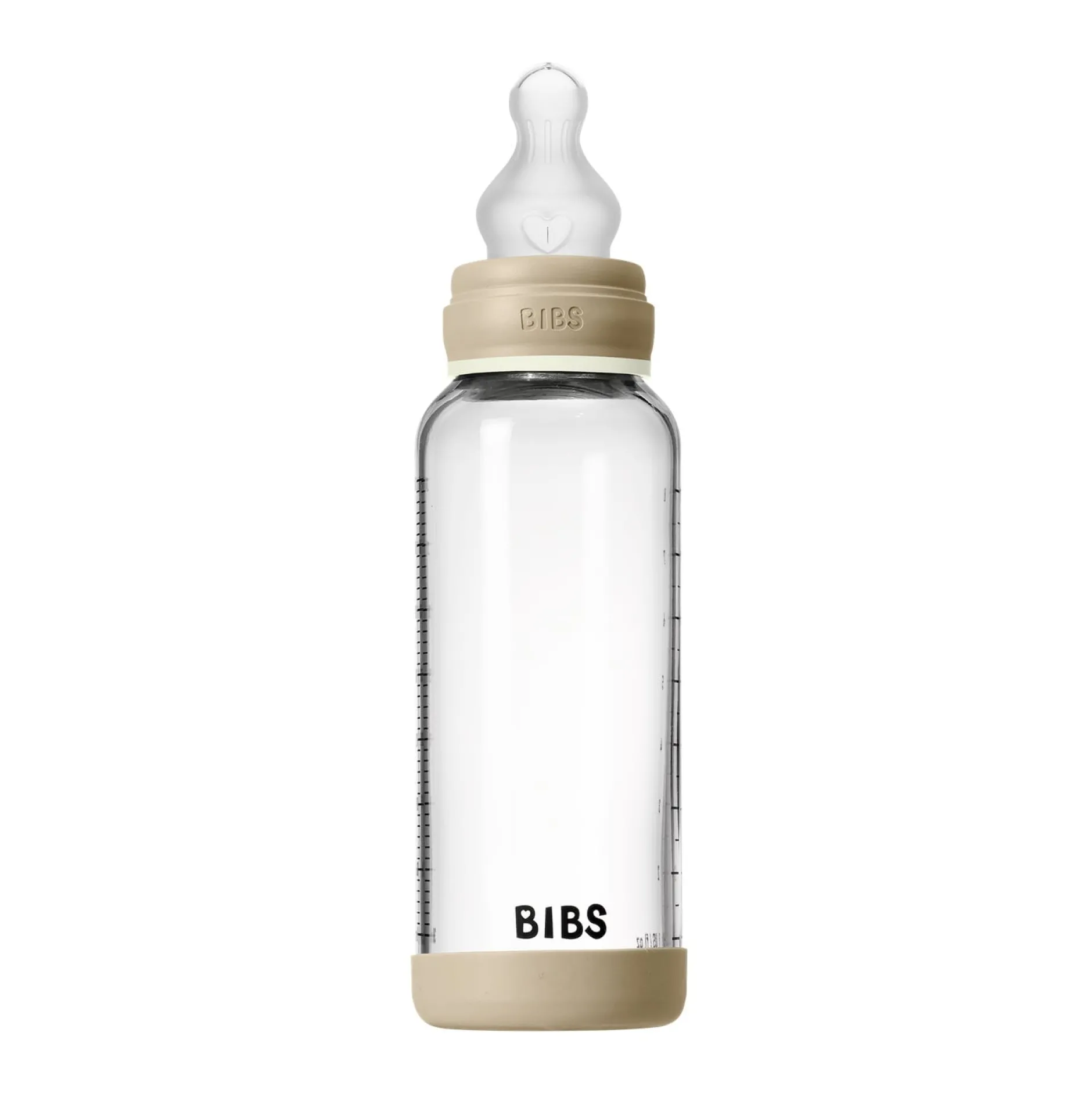 BIBS Glass Baby Bottle Round Silicone 1 pack 240 ml Medium Flow Vanilla GLOW