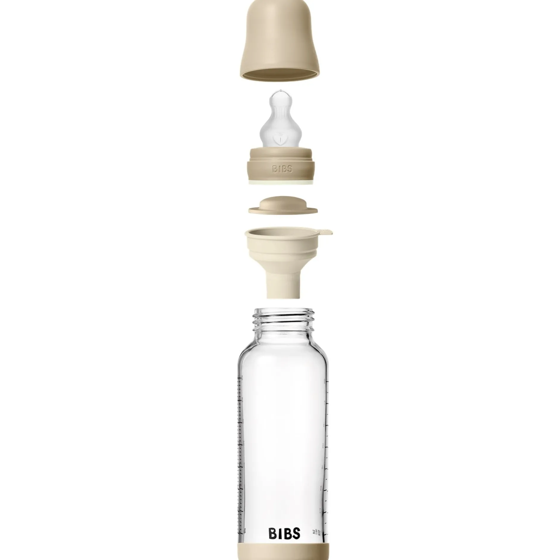 BIBS Glass Baby Bottle Round Silicone 1 pack 240 ml Medium Flow Vanilla GLOW