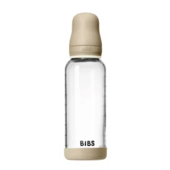BIBS Glass Baby Bottle Round Silicone 1 pack 240 ml Medium Flow Vanilla GLOW