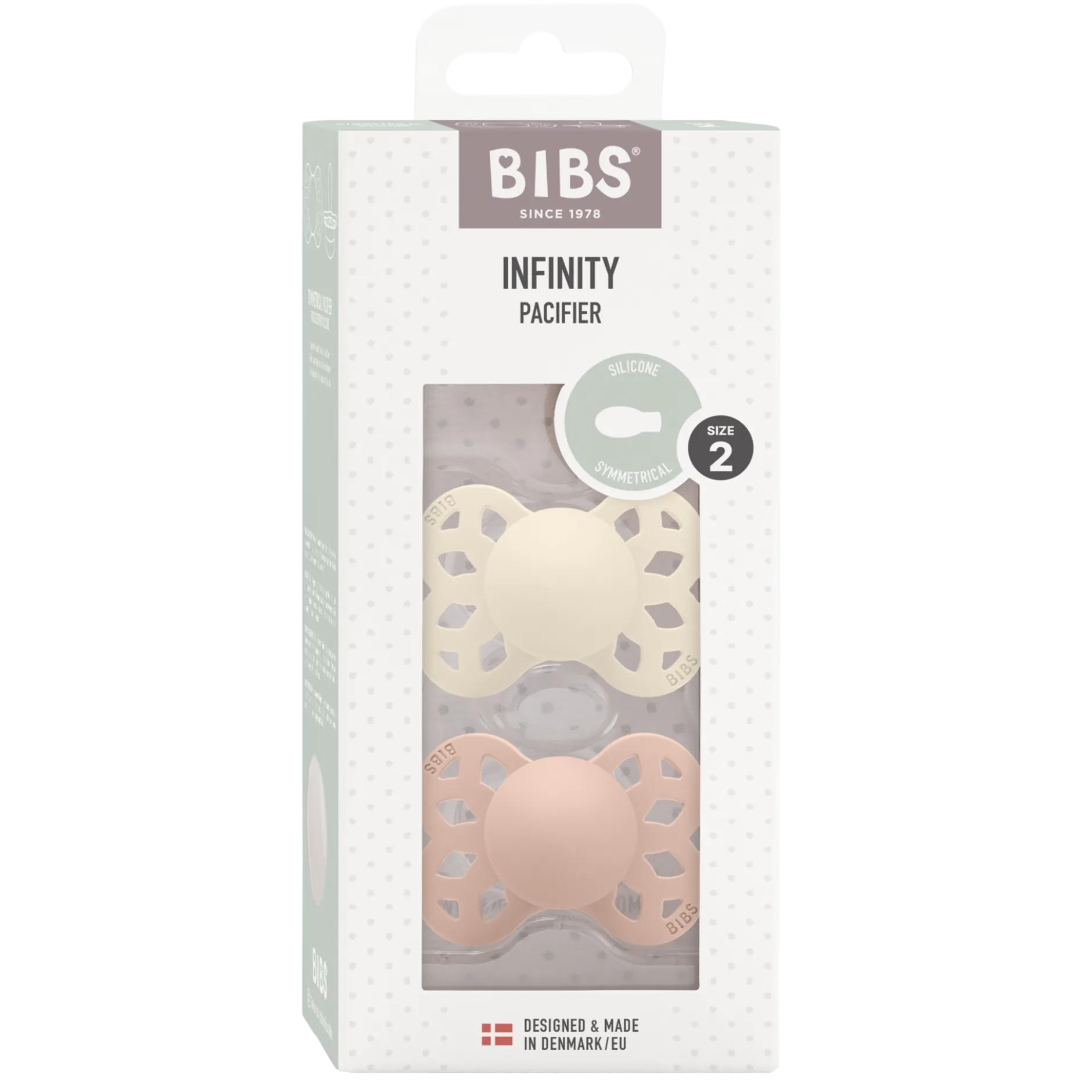 BIBS Infinity Symmetrical Silicone 6+ månader Size 2 Ivory/Blush 2 st