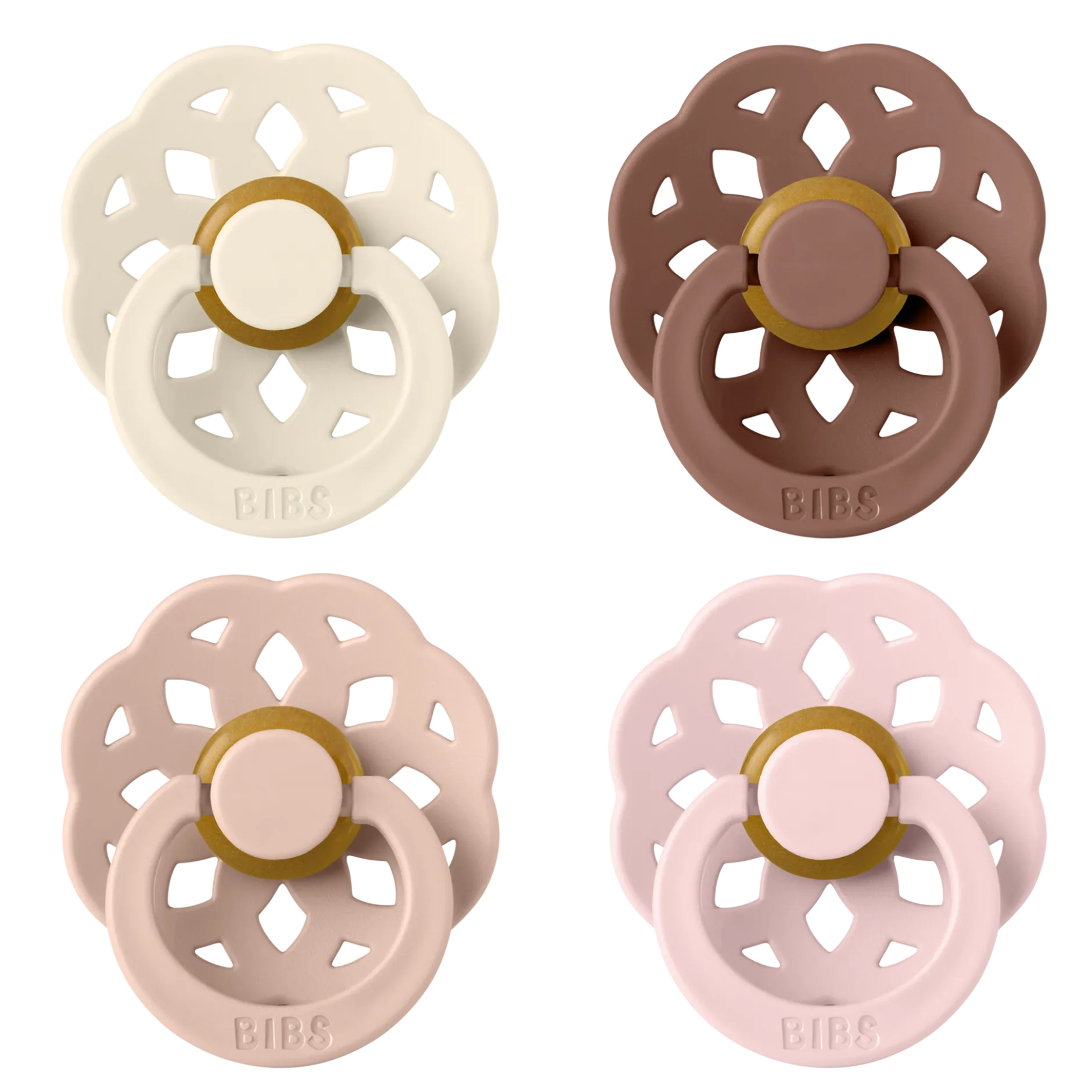 BIBS Pacifier Boheme Latex 6+ månader Size 2 Ivory/Blush/Woodchuck/Blossom 4 st