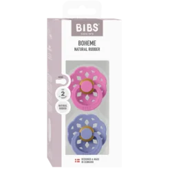 BIBS Pacifier Boheme Latex 6+ månader Size 2 Bubblegum/Peri 2 st