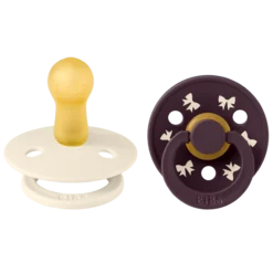BIBS Pacifier Colour Holiday Bow Latex 6+ Månader Size 2 Ivory/Plum 2 st
