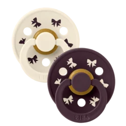 BIBS Pacifier Colour Holiday Bow Latex 6+ Månader Size 2 Ivory/Plum 2 st