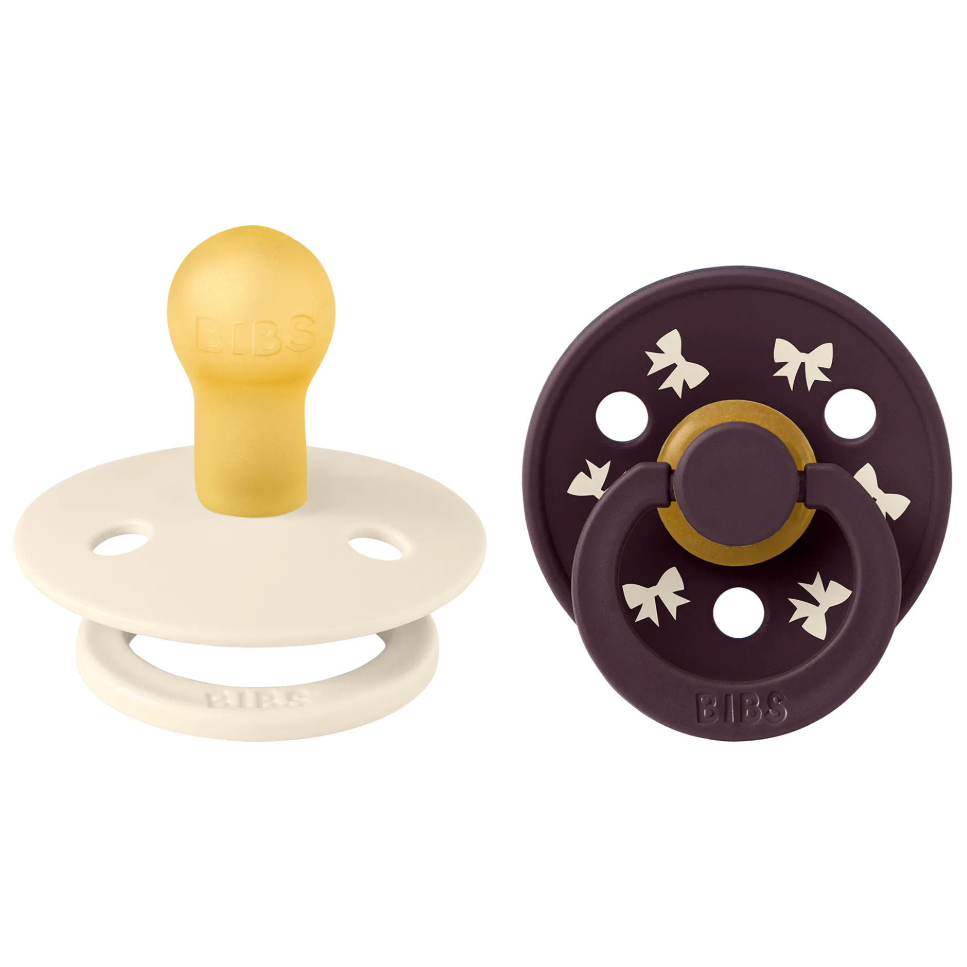 BIBS Pacifier Colour Holiday Bow Latex 0+ Månader Size 1 Ivory/Plum 2 st