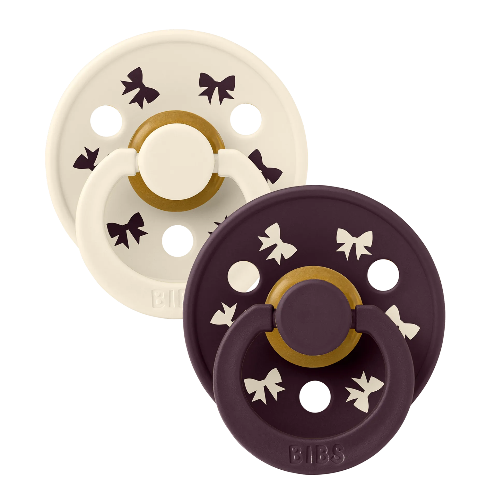 BIBS Pacifier Colour Holiday Bow Latex 0+ Månader Size 1 Ivory/Plum 2 st