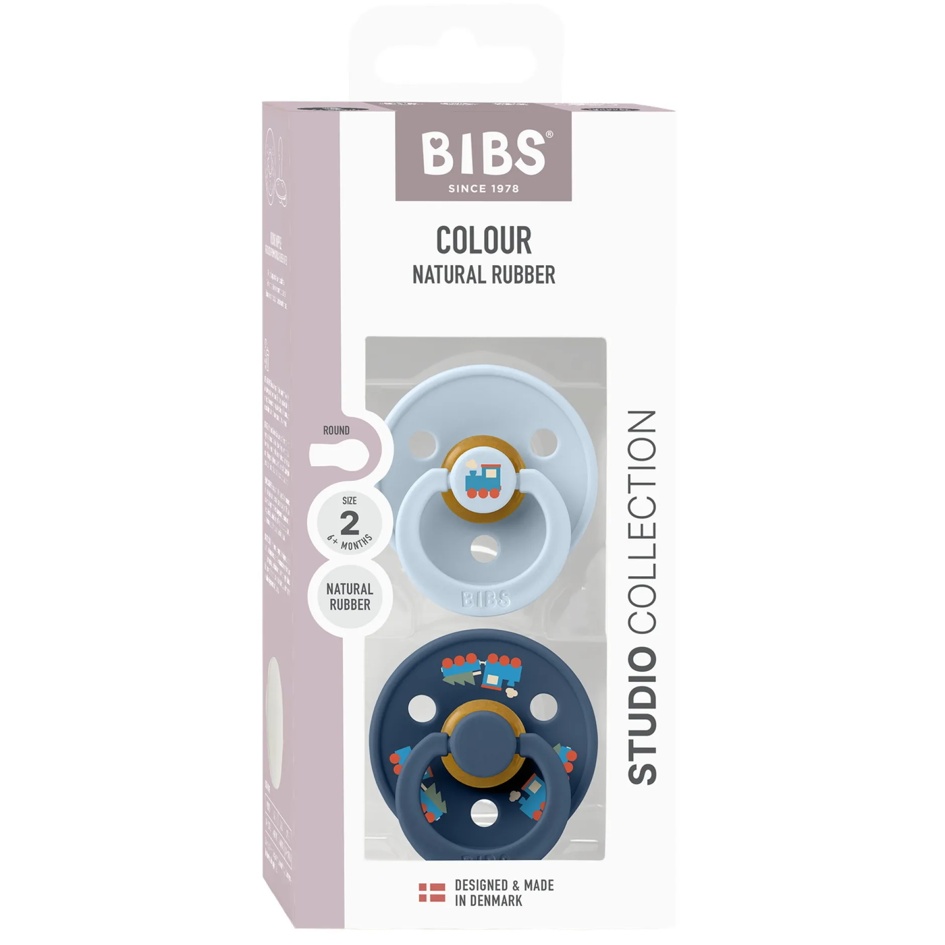 BIBS Pacifier Colour Holiday Train 2 PACK Latex Size 2 Baby Blue/Steel Blue