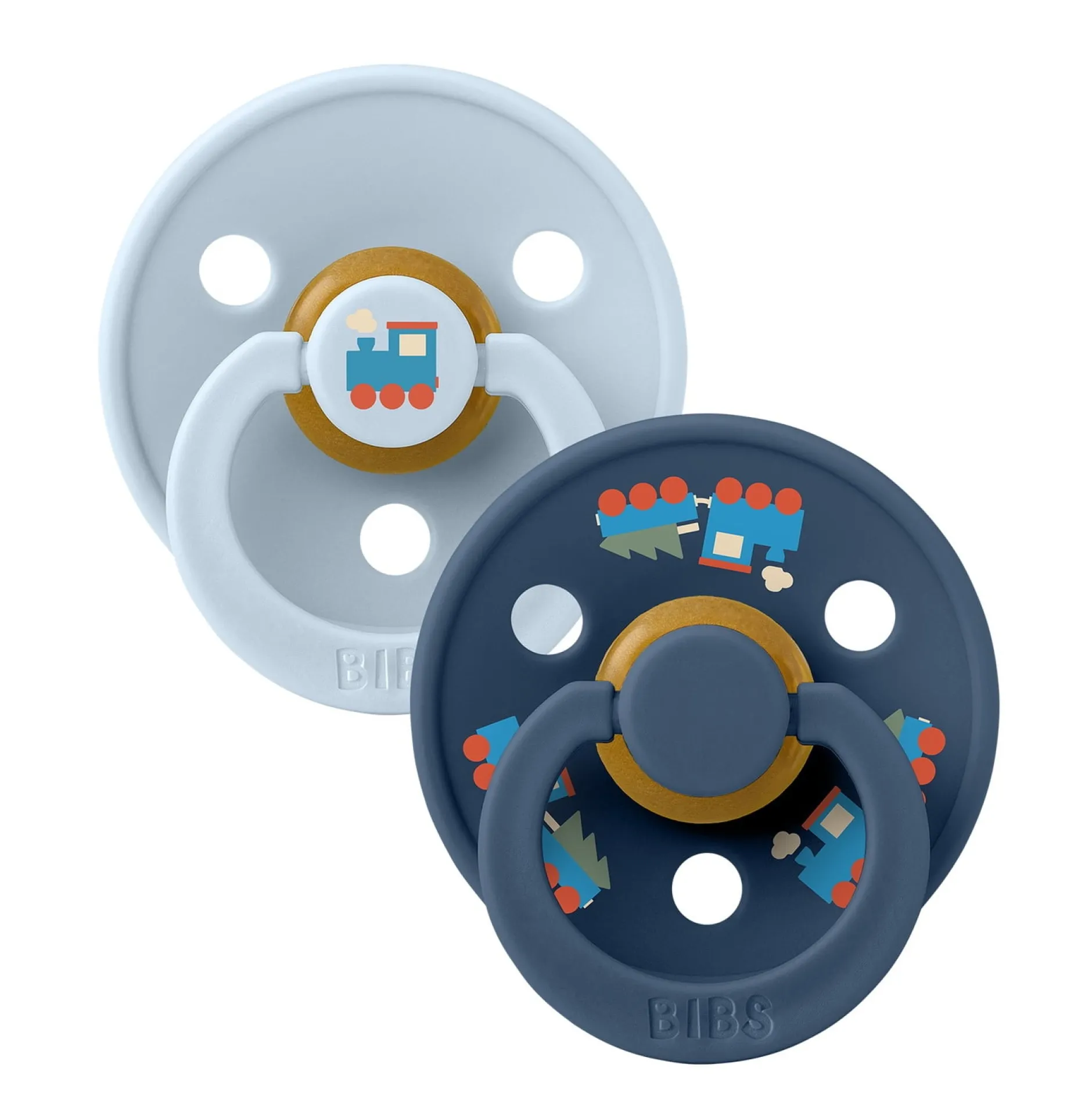 BIBS Pacifier Colour Holiday Train 2 PACK Latex Size 2 Baby Blue/Steel Blue