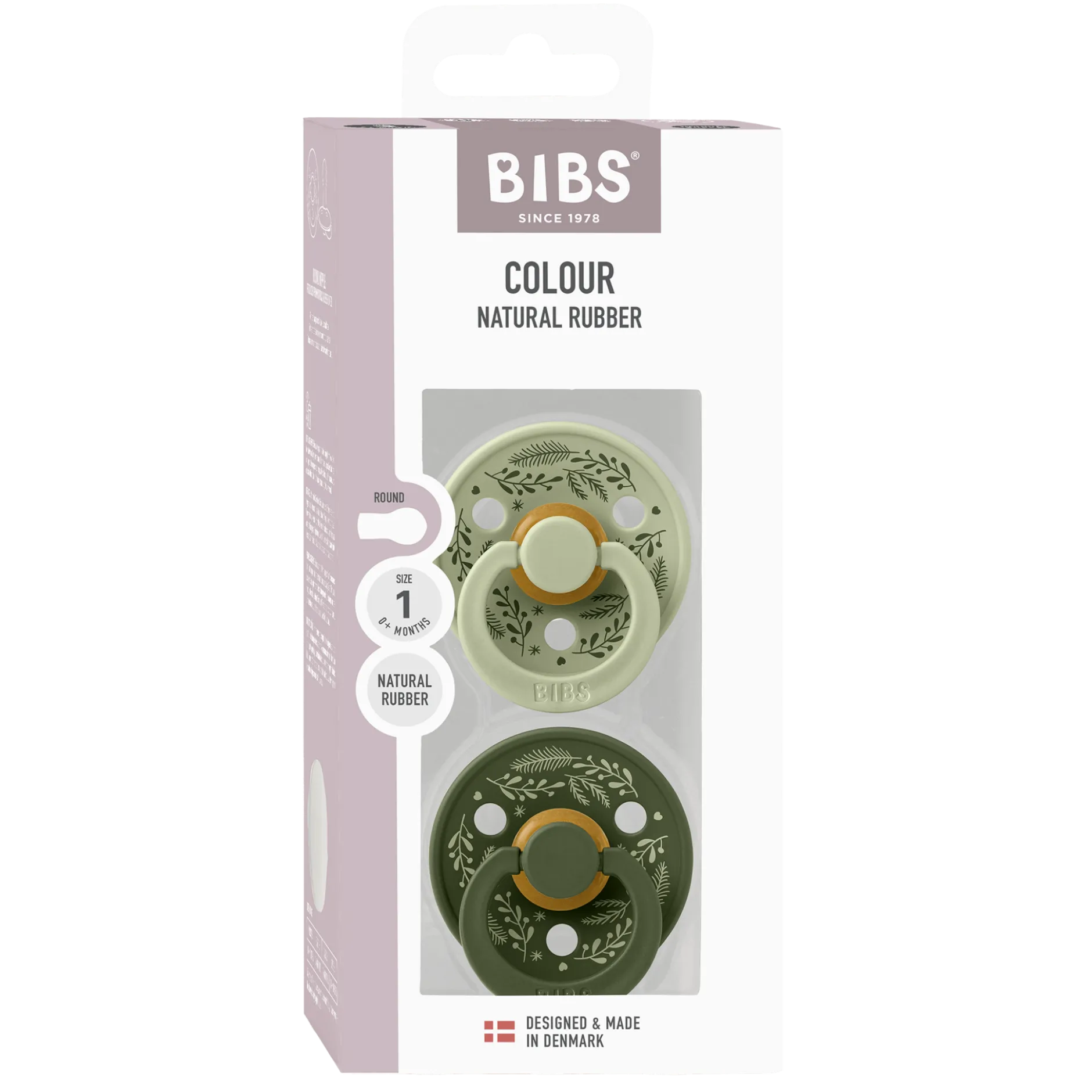 BIBS Pacifier Colour Holiday Latex 0+ Månader Size 1 Leaf Sage/Hunter Green 2 st