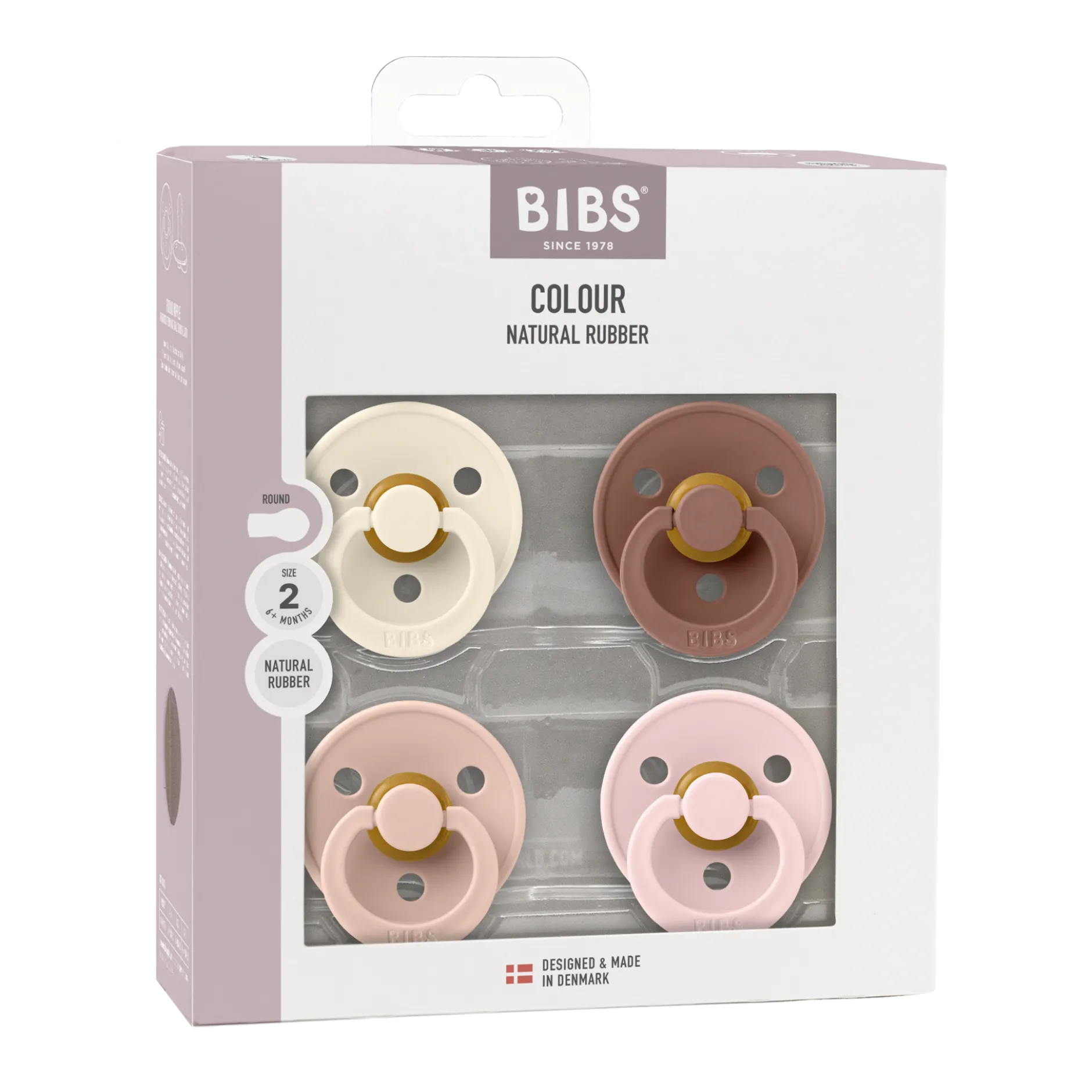 BIBS Pacifier Colour Latex 6+ månader Size 2 Ivory/Blush/Woodchuck/Blossom 4 st