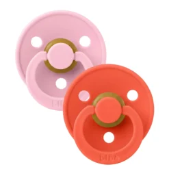 BIBS Pacifier Colour 2 PACK Anatomical Latex Size 1 Baby Pink/Tango