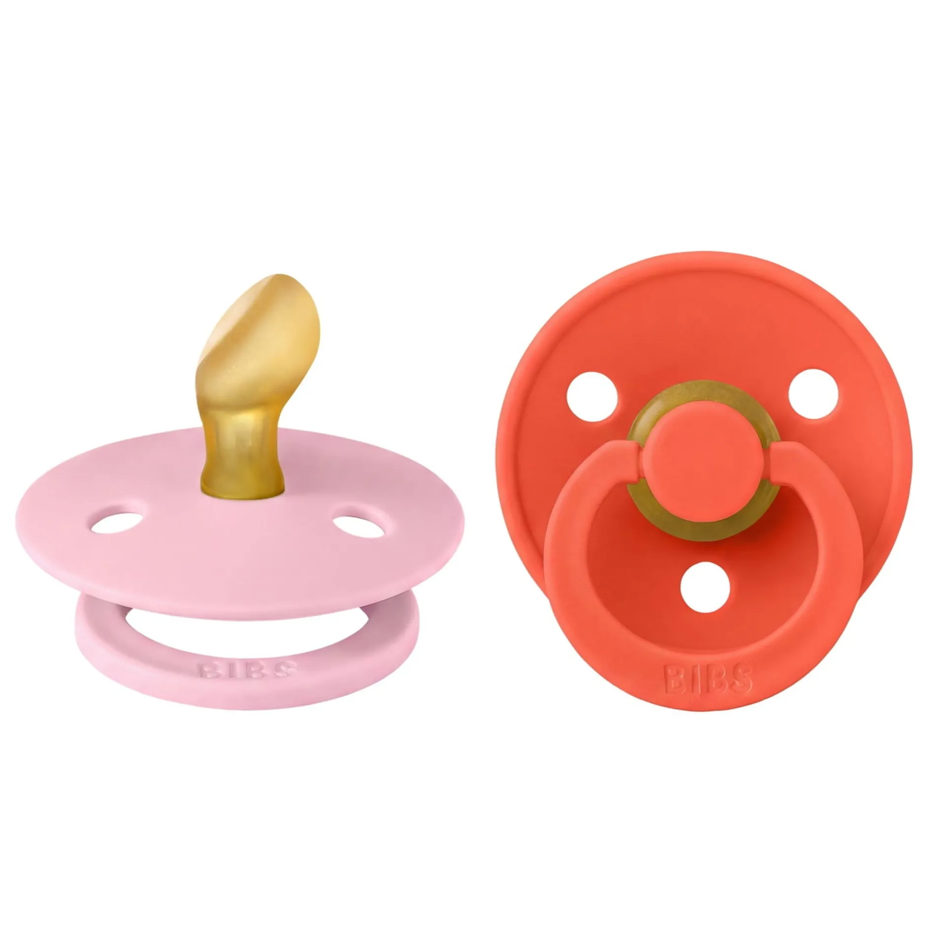 BIBS Pacifier Colour 2 PACK Anatomical Latex Size 1 Baby Pink/Tango