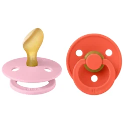 BIBS Pacifier Colour 2 PACK Anatomical Latex Size 2 Baby Pink/Tango