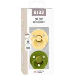 BIBS Pacifier Colour 2 PACK Anatomical Latex Size 2 Pale Butter/Wasabi