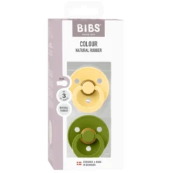 BIBS Pacifier Colour 2 PACK Latex Size 3 Pale Butter/Wasabi