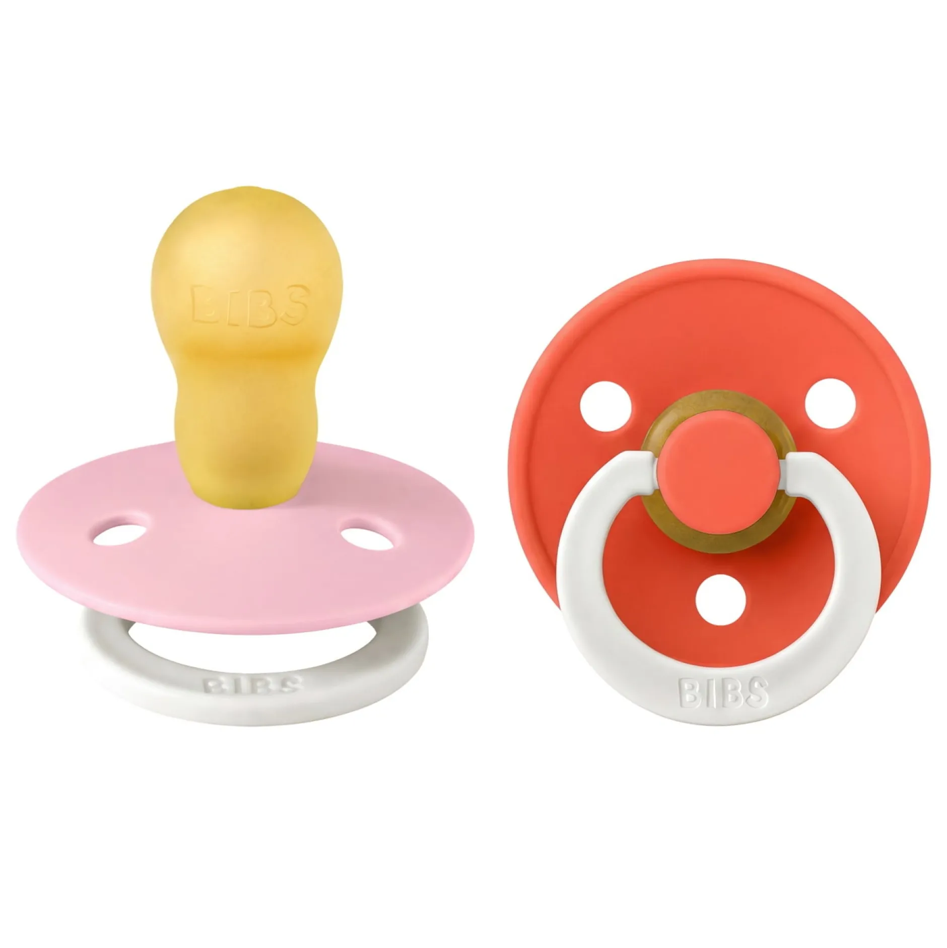 BIBS Pacifier Colour 2 PACK Latex Size 3 Baby Pink GLOW/Tango GLOW