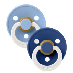 BIBS Pacifier Colour 2 PACK Latex Size 1 Sky Blue GLOW/Cornflower GLOW