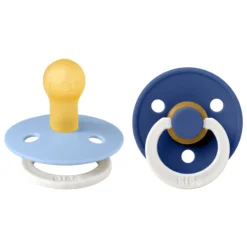 BIBS Pacifier Colour 2 PACK Latex Size 1 Sky Blue GLOW/Cornflower GLOW