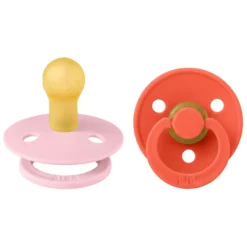 BIBS Pacifier Colour 2 PACK Latex Size 1 Baby Pink/Tango