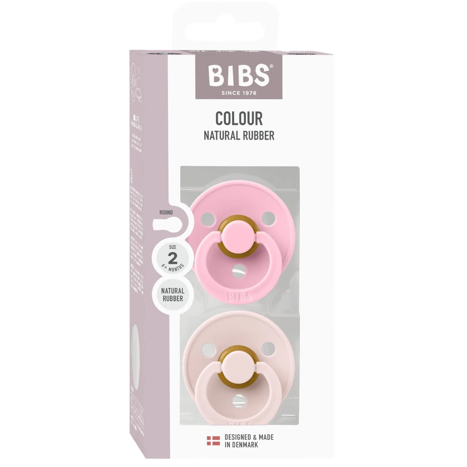 BIBS Pacifier Colour 2 PACK Latex Size 2 Petal/Baby Pink