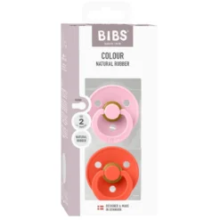 BIBS Pacifier Colour 2 PACK Latex Size 2 Baby Pink/Tango