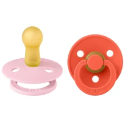 BIBS Pacifier Colour 2 PACK Latex Size 2 Baby Pink/Tango