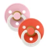 BIBS Pacifier Colour 2 PACK Latex Size 2 Baby Pink GLOW/Tango GLOW