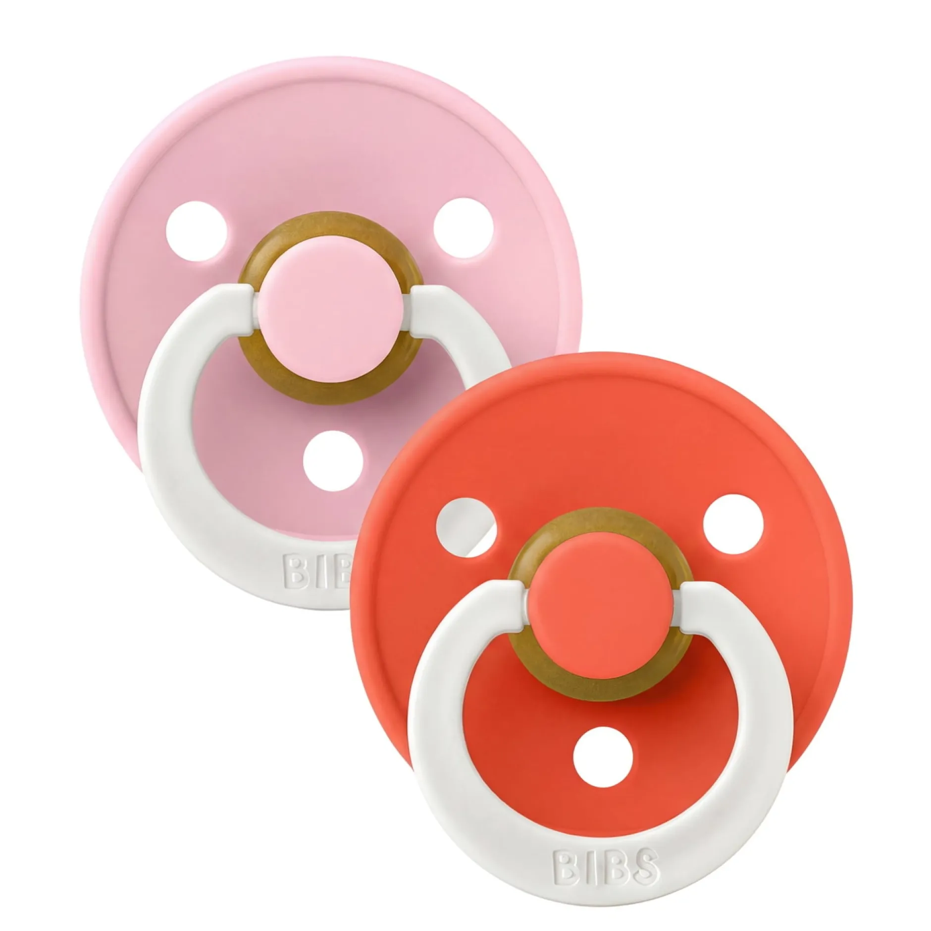 BIBS Pacifier Colour 2 PACK Latex Size 2 Baby Pink GLOW/Tango GLOW